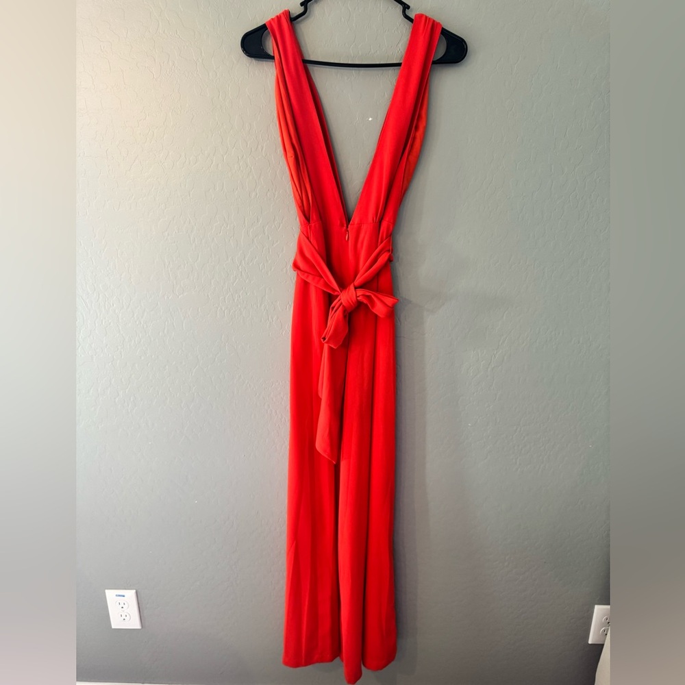 Forever 21 Bright Orange Sleeveless V-Neck Jumpsuit with Waist Tie